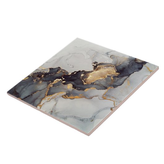 Carreau Marbre noir blanc or (Côté)