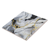 Carreau Marbre Noir Blanc Or Et Encre D'Alcool Abstrait (Côté)