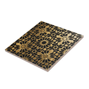 Carreau Marbre noir de luxe et Zellij marocain or