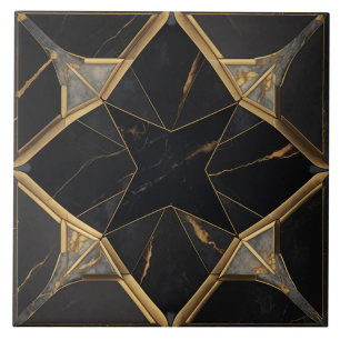 Carreau Marbre noir et motif étoilé géométrique or
