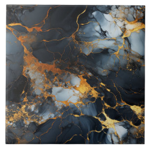 Carreau Marbre noir, or et blanc givré