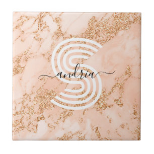 Carreau Marbre Pailleté Rose Gold, Nom en Écriture Monogra
