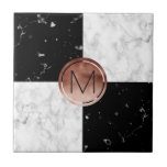 Carreau Marbre rose de blanc de noir d'or de monogramme<br><div class="desc">Combinaison élégante de marbre d'or de faux,  blanc et noir rose.</div>
