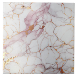 Carreau Marbre rose et blanc fissuré avec de l'or