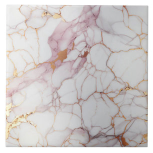Carreau Marbre rose et blanc fissuré avec de l'or