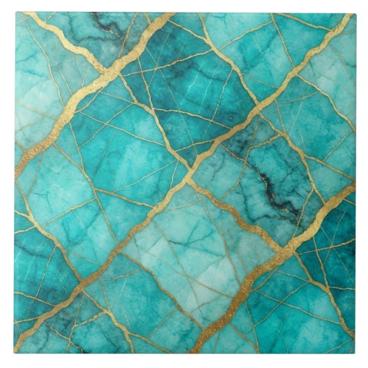 Carreau Marbre Turquoise Bleu Canard et Or (Devant)