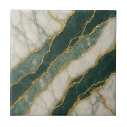 Carreau Marbre Vert Blanc Luxueux avec Veines d'Or