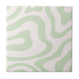 Carreau Marbre vert Sage Abstrait Retro Wavy Bande