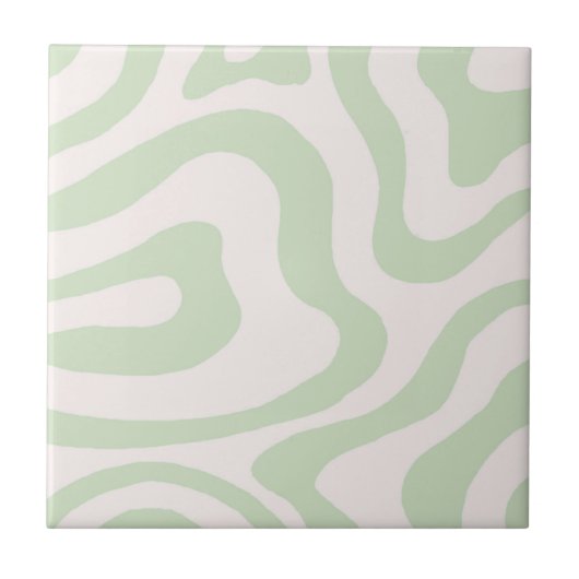 Carreau Marbre vert Sage Abstrait Retro Wavy Bande (Devant)