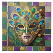 Carreau Mardi Gras Gold Ceramic Peacock Feature Masque (Devant)