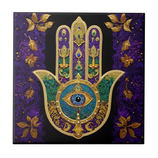 Carreau Mardi Gras Gold violet vert Hamsas Art (Devant)
