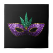 Carreau Mardi Gras Masque violet vert or étincelles noir (Devant)