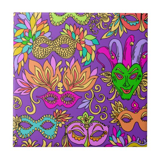 Carreau Mardi Gras Masquerade Masque vert violet clair (Devant)