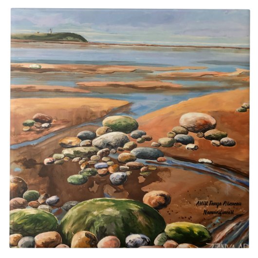 Carreau Marée basse scène de plage océanique (Devant)