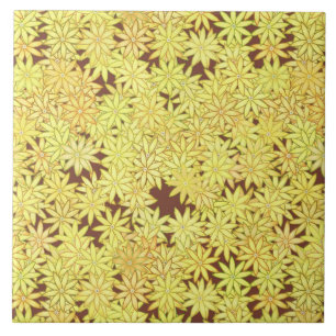 Carreau Marguerite jaune et or sur Brown chocolat