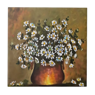 Carreau Marguerites Dans Un Vase De Couleur Cuivre