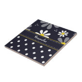 Carreau Marguerites Girly et pois de mod avec le nom (Côté)