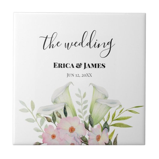 Carreau Mariage Blanc Doux Calla Lily Rose Aquarelle S (Devant)