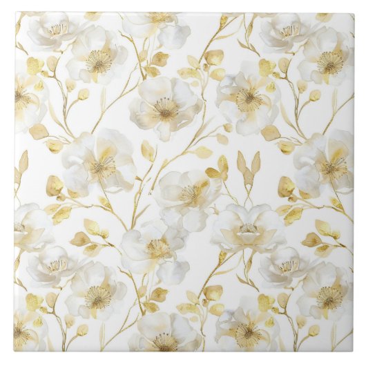 Carreau Mariage Chic Fleurs Blanches Or (Devant)