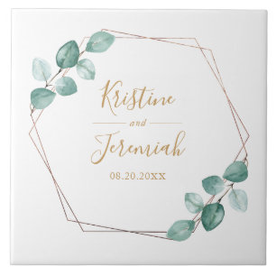 Carreau Mariage de script or Eucalyptus moderne