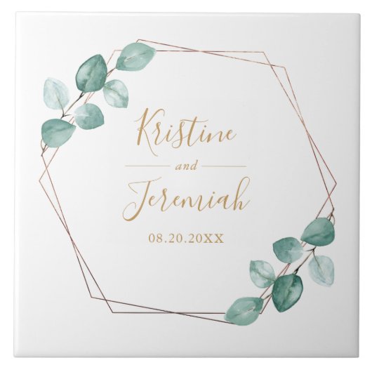 Carreau Mariage de script or Eucalyptus moderne (Devant)
