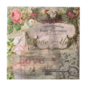 Carreau Mariage Élégant Vintage Antique Mariage Antique