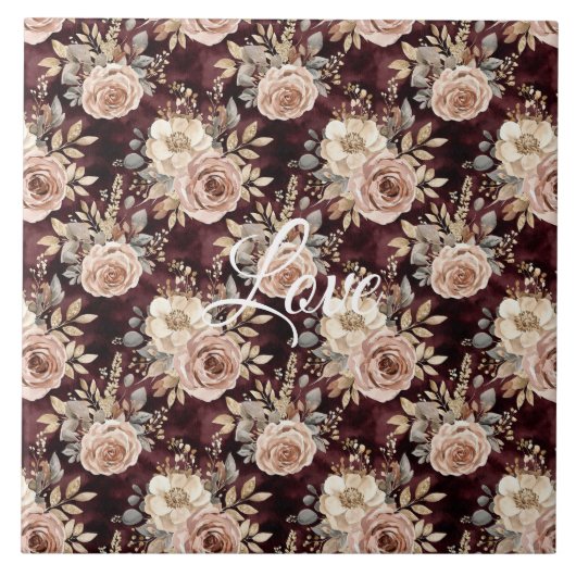 Carreau Mariage Floral Rouge Bourgogne Blush (Devant)