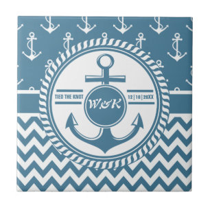 Carreau Mariage nautique ou Ancre d'anniversaire Chevron