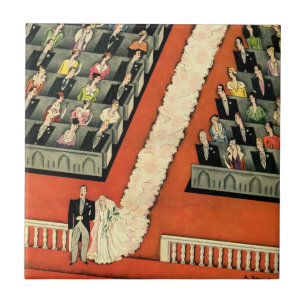Carreau Mariage Vintage, Jeune Marié et Mariée Art Déco