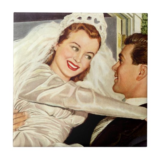 Carreau Mariage vintage Nouveaux mariés, Mariée heureuse e (Devant)