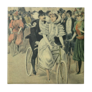 Carreau Mariés à vélo de mariage victorien