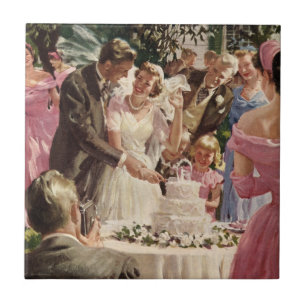 Carreau Mariés de mariage vintage coupent le gâteau