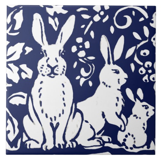 Carreau Marine Bleu Blanc Ours Cube Bois Animal Trivet (Devant)