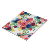 Carreau Marine bleu et rouge aquarelle boho chic Fleurs (Côté)