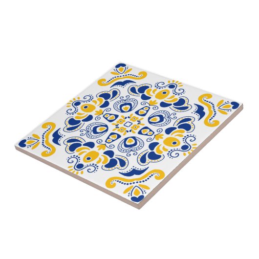 Carreau Marine Bleu Jaune Méditerranée Motif Blanc (Côté)