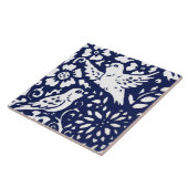 Carreau Marine Bleu Oiseau Floral Forêt animal Trivet (Côté)