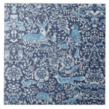 Marine Bleu & White Forêt Animaux Fox Rabbit Flora