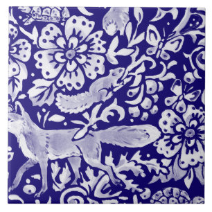 Carreau Marine Blue Woodland MURAL Animal Fox fond droit