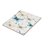 Carreau Marine clair | Ivoire | libellules et papillons (Côté)