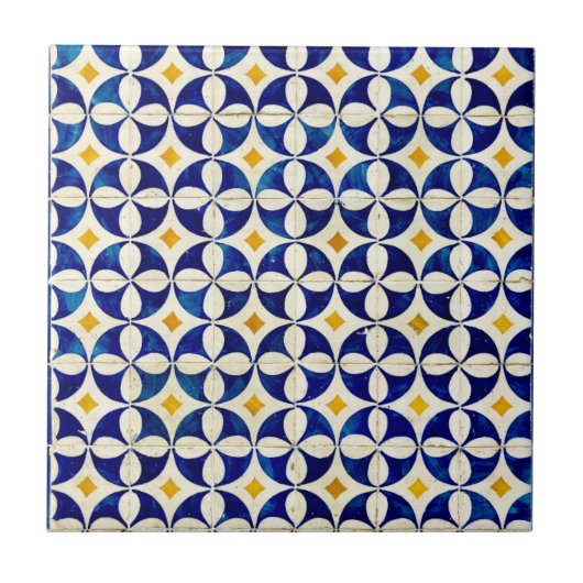 Carreau Marine marocaine Espagnole Tile Bleu Blanc Jaune (Devant)