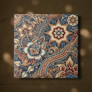 Carreau Marine Terracotta Batik Boho Aquarelle Floral