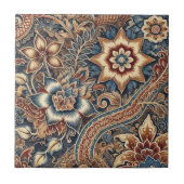 Carreau Marine Terracotta Batik Boho Aquarelle Floral (Devant)