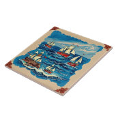 Carreau Marine Vie art traditionnel céramique no 2 (Côté)