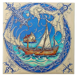 Carreau Marine Vie art traditionnel céramique no 6