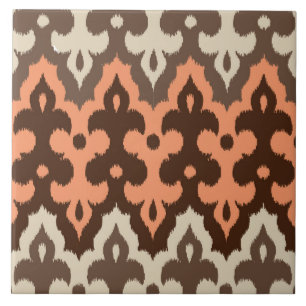 Carreau Maroc Ikat Damask, Brown, Taupe & Coral