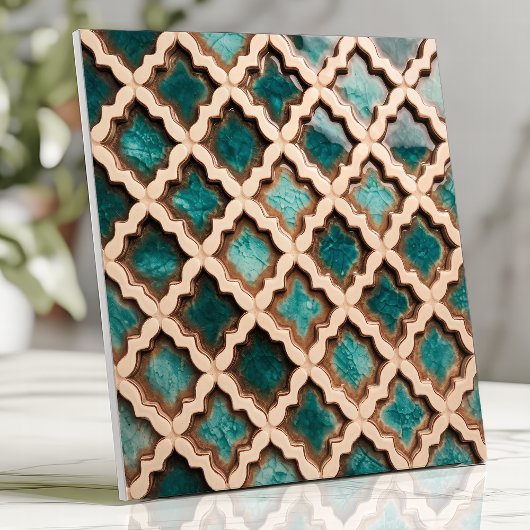 Carreau marocain à quatre feuilles sarcelle rustiq