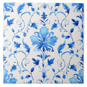 Carreau marocain bleu et blanc à quatre feuilles