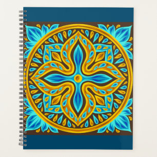 Carreau marocain méditerranéen motif bleu et or