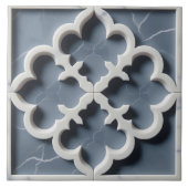 Carreau Marocain Quatrefoil Bleu et Marbre blanc (Devant)