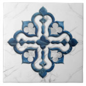 Carreau Marocain Quatrefoil Bleu et Marbre blanc (Devant)